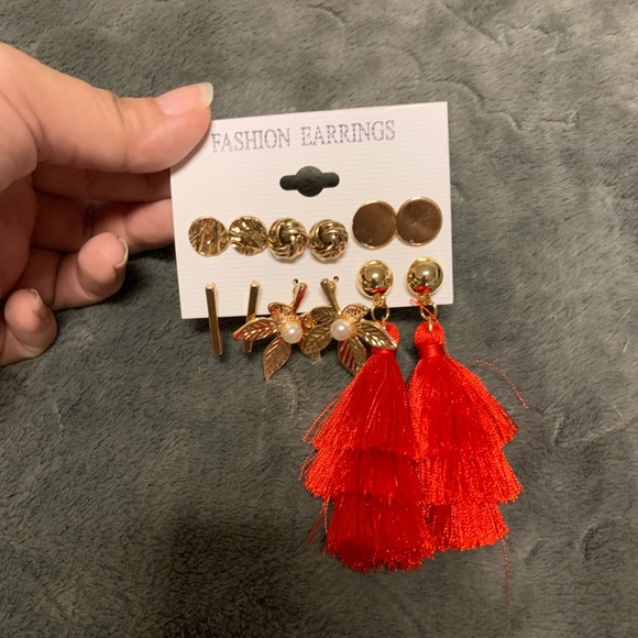 BN | Fashion Earrings | 6 Pairs of Studs & Dangly Earrings | Gold & Red - Picture 3 of 8